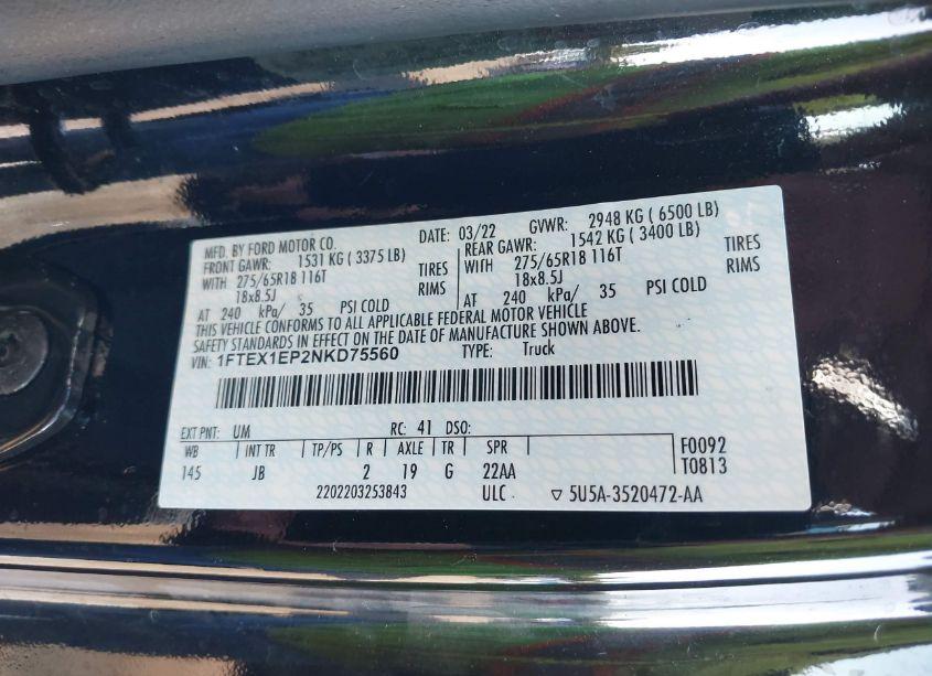 Photo 9 of 2022 Ford F-150 XL (VIN 1FTEX1EP2NKD75560)