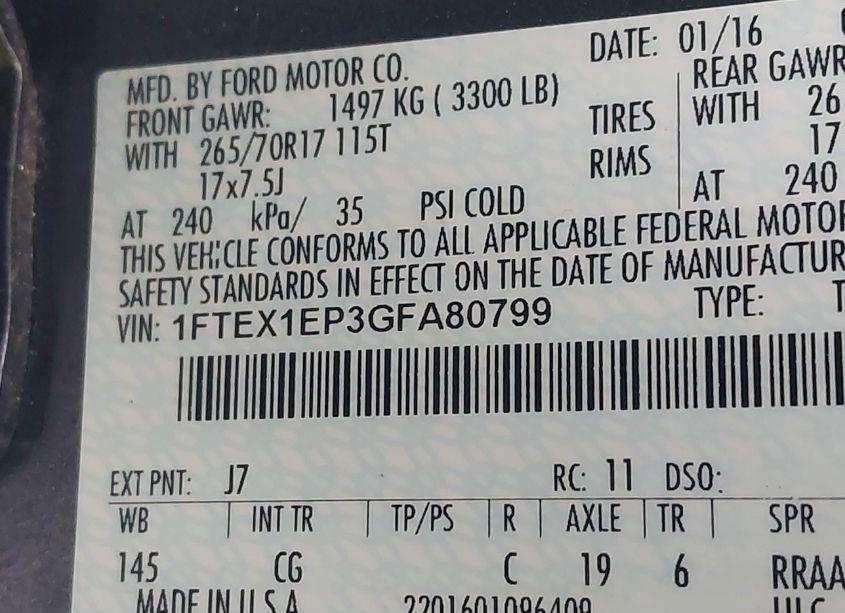 Photo 9 of 2016 Ford F-150 XL (VIN 1FTEX1EP3GFA80799)