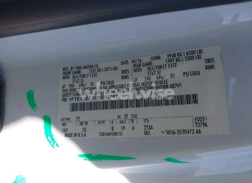 Photo 9 of 2016 Ford F-150 XL (VIN 1FTEX1EP3GKE42847)