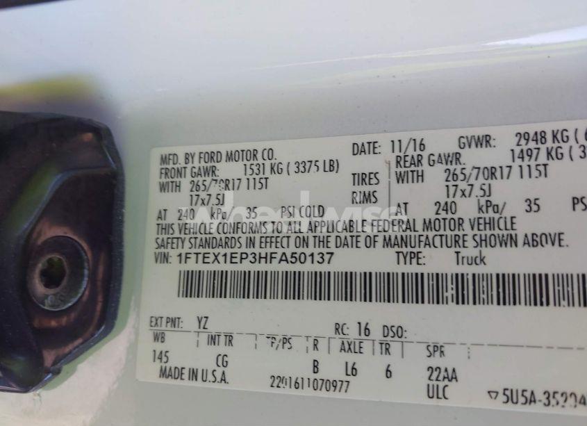 Photo 9 of 2017 Ford F-150 XL (VIN 1FTEX1EP3HFA50137)