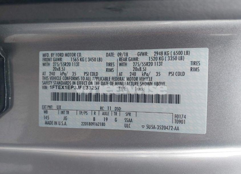 Photo 9 of 2018 Ford F-150 XL (VIN 1FTEX1EP3JFE33257)