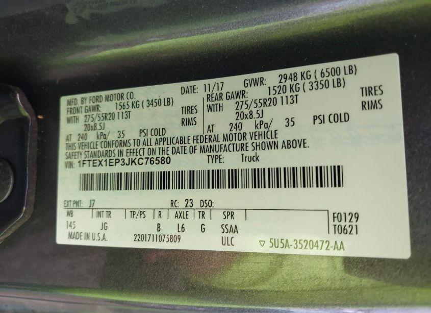 Photo 9 of 2018 Ford F-150 XL (VIN 1FTEX1EP3JKC76580)