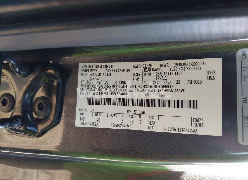 Photo 9 of 2020 Ford F-150 XLT (VIN 1FTEX1EP3LFB38484)