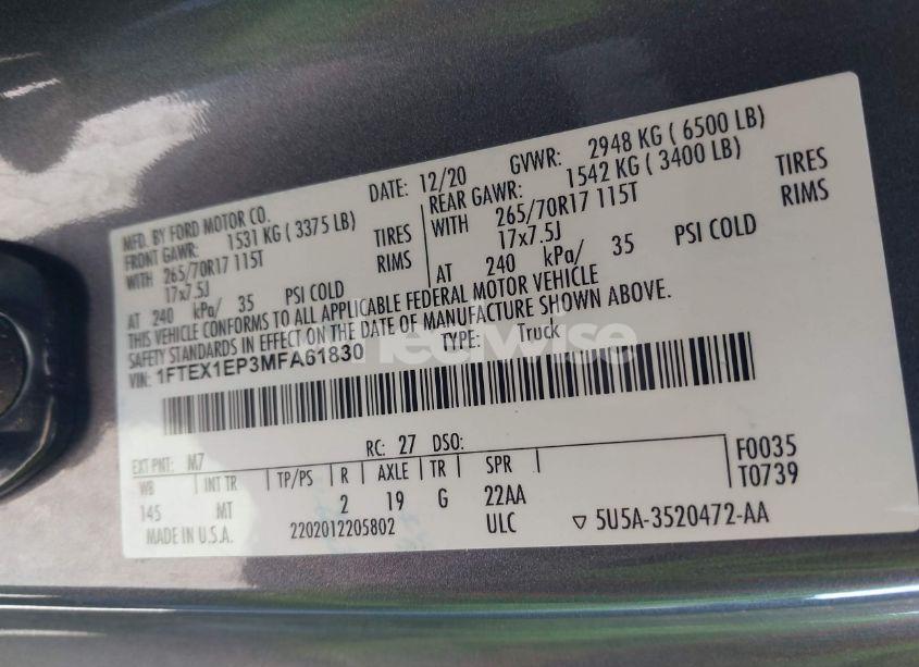 Photo 9 of 2021 Ford F-150 XLT (VIN 1FTEX1EP3MFA61830)