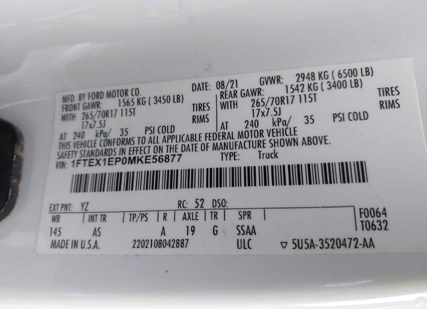 Photo 7 of 2021 Ford F-150 XL (VIN 1FTEX1EP3MKE56887)