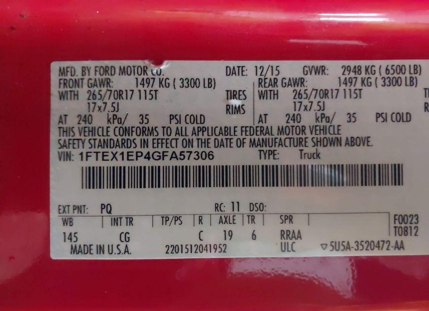 Photo 9 of 2016 Ford F-150 XL (VIN 1FTEX1EP4GFA57306)