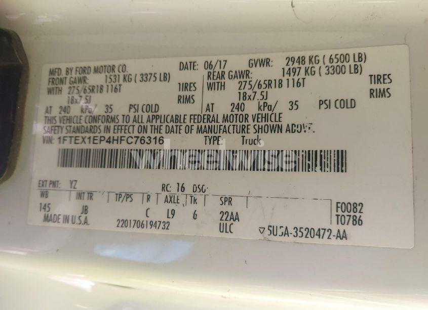 Photo 9 of 2017 Ford F-150 XLT (VIN 1FTEX1EP4HFC76316)