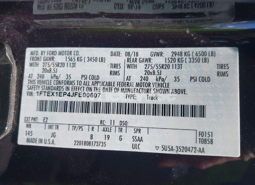 Photo 9 of 2018 Ford F-150 XL (VIN 1FTEX1EP4JFE00607)