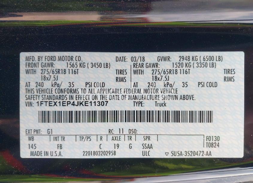 Photo 9 of 2018 Ford F-150 XLT (VIN 1FTEX1EP4JKE11307)