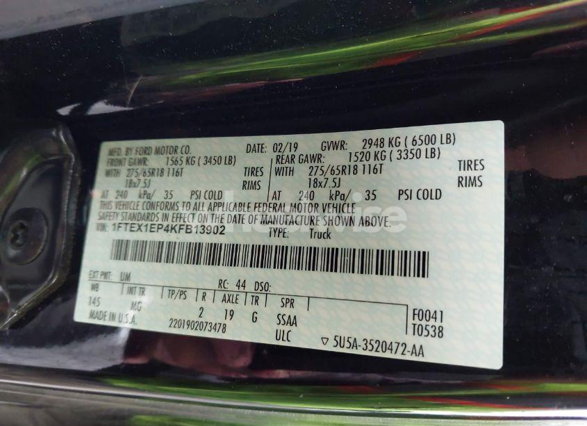 Photo 9 of 2019 Ford F-150 XLT (VIN 1FTEX1EP4KFB13902)