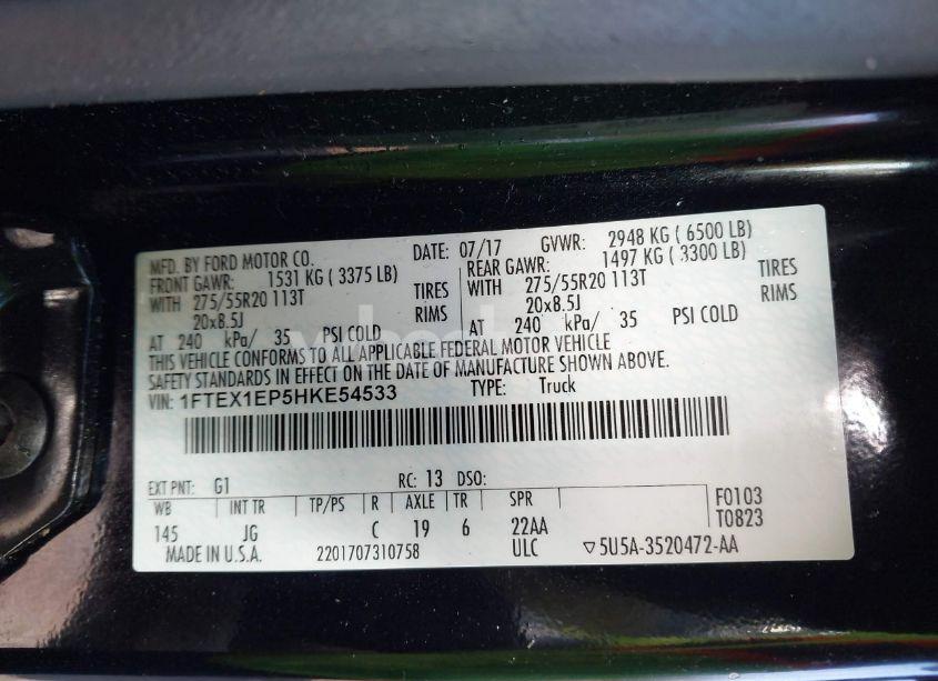 Photo 9 of 2017 Ford F-150 XL (VIN 1FTEX1EP5HKE54533)