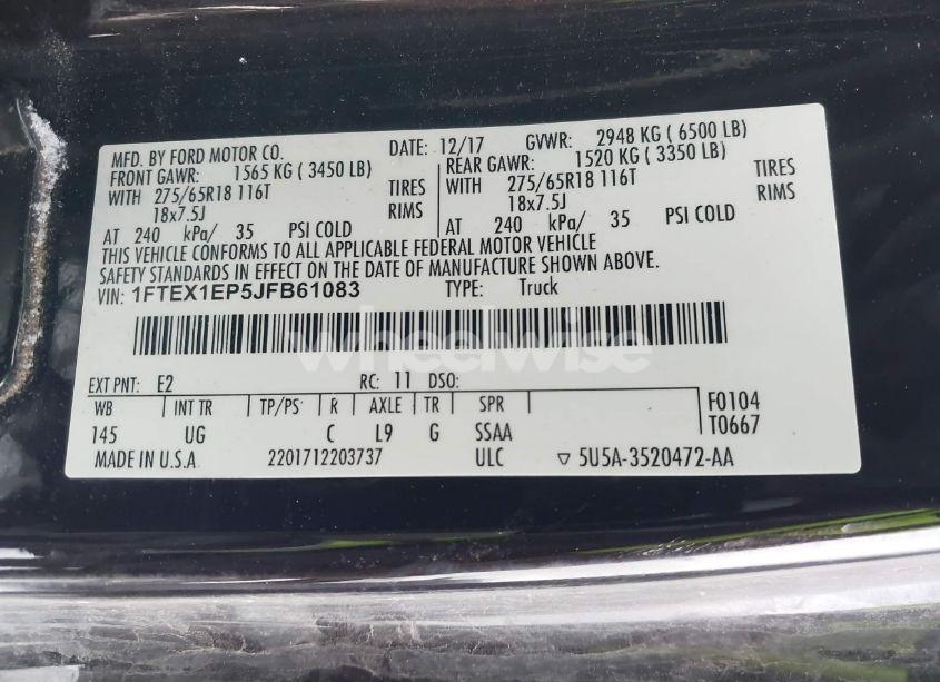 Photo 9 of 2018 Ford F-150 XLT (VIN 1FTEX1EP5JFB61083)