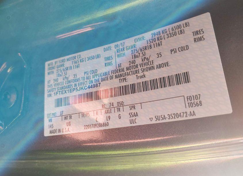 Photo 9 of 2018 Ford F-150 XLT (VIN 1FTEX1EP5JKC44987)