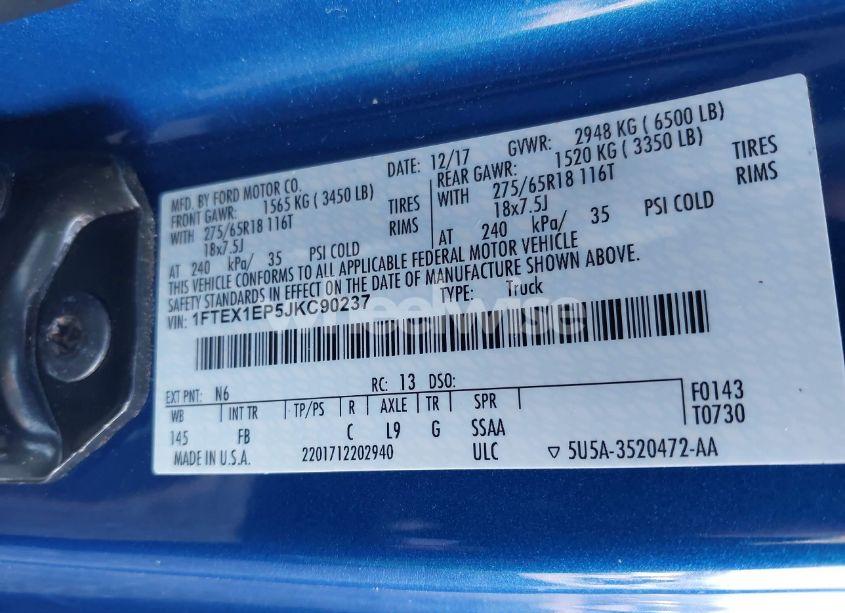 Photo 9 of 2018 Ford F-150 XLT (VIN 1FTEX1EP5JKC90237)