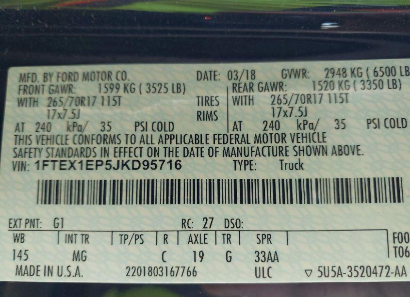 Photo 9 of 2018 Ford F-150 XLT (VIN 1FTEX1EP5JKD95716)