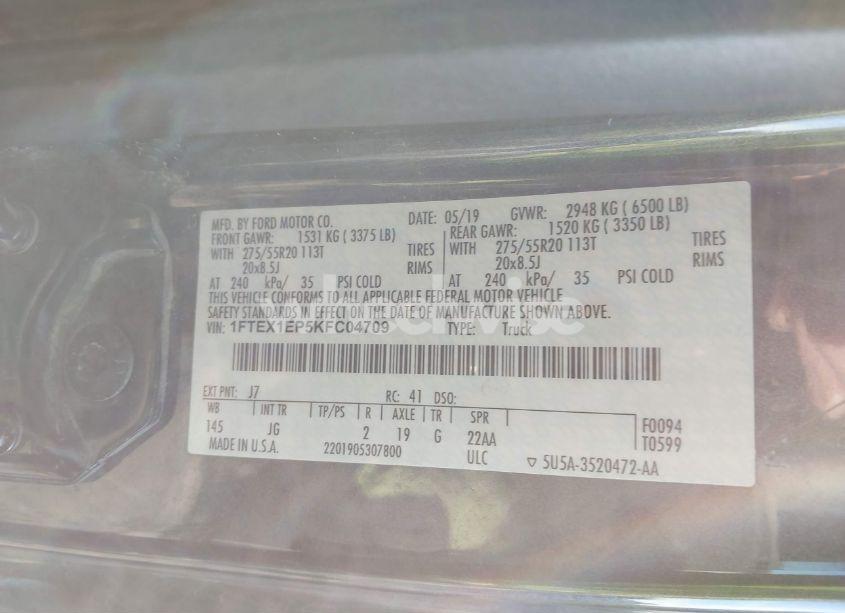 Photo 9 of 2019 Ford F-150 XL (VIN 1FTEX1EP5KFC04709)