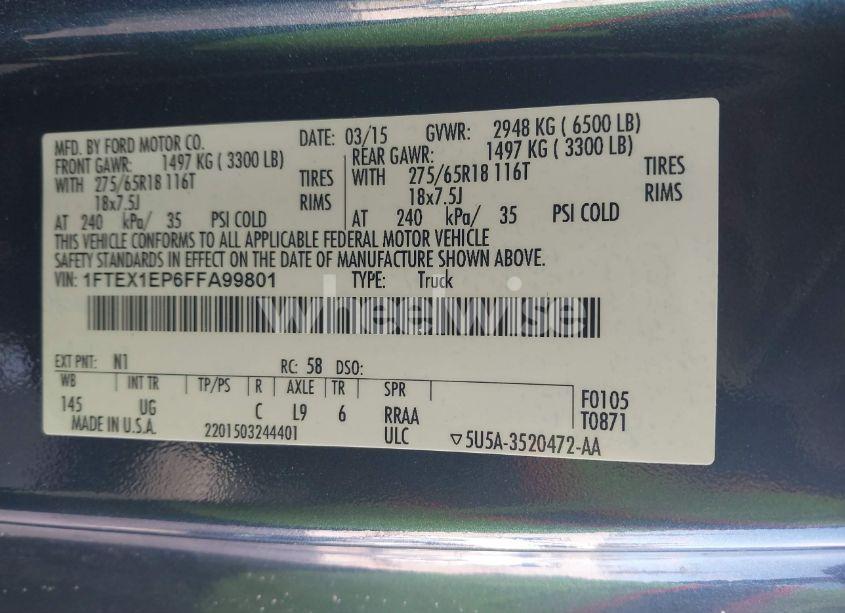 Photo 9 of 2015 Ford F-150 XLT (VIN 1FTEX1EP6FFA99801)