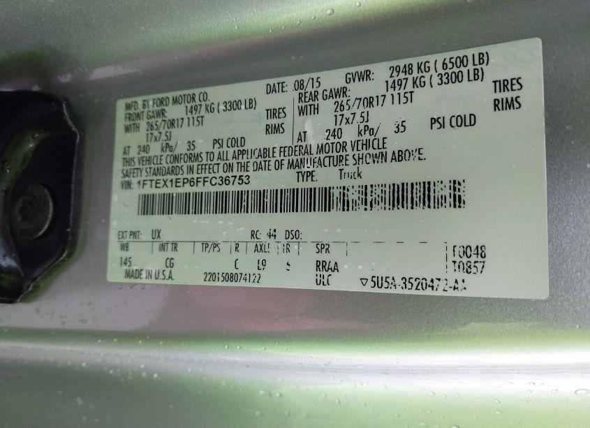 Photo 9 of 2015 Ford F-150 XL (VIN 1FTEX1EP6FFC36753)