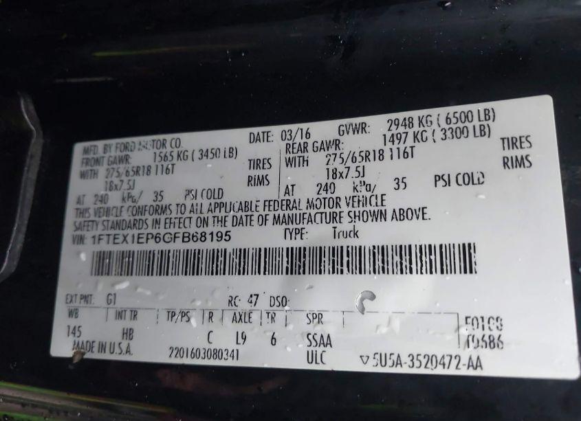 Photo 9 of 2016 Ford F-150 LARIAT (VIN 1FTEX1EP6GFB68195)