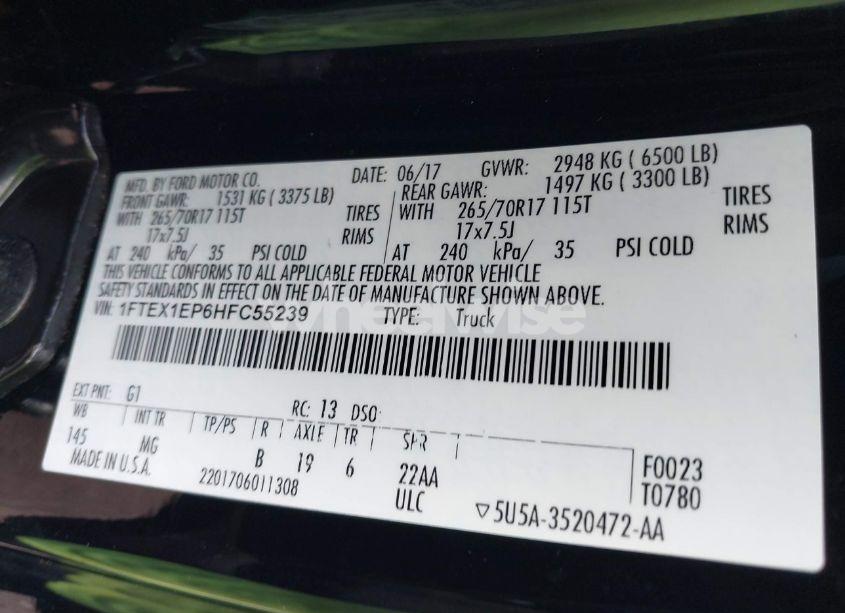 Photo 9 of 2017 Ford F-150 XLT (VIN 1FTEX1EP6HFC55239)