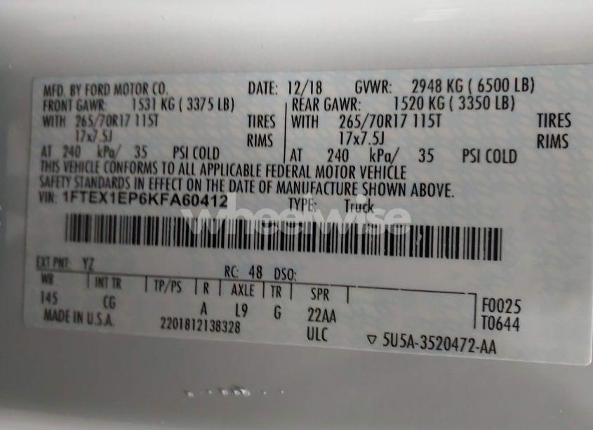 Photo 9 of 2019 Ford F-150 XL (VIN 1FTEX1EP6KFA60412)