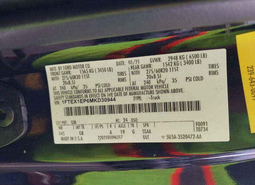 Photo 9 of 2021 Ford F-150 XL (VIN 1FTEX1EP6MKD30944)
