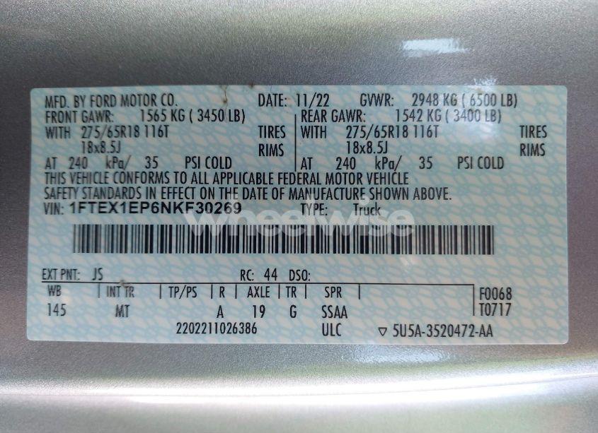 Photo 9 of 2022 Ford F-150 XLT (VIN 1FTEX1EP6NKF30269)