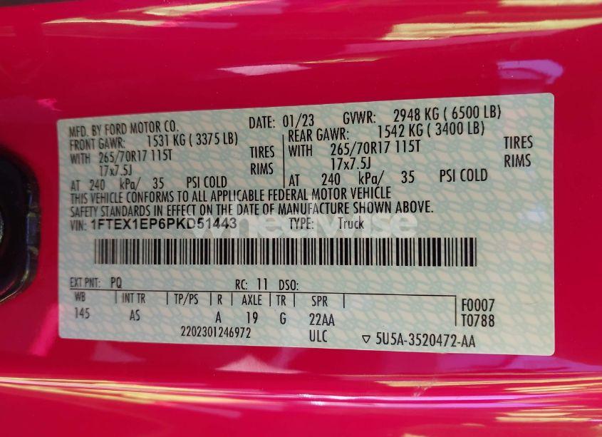 Photo 9 of 2023 Ford F-150 XL (VIN 1FTEX1EP6PKD51443)
