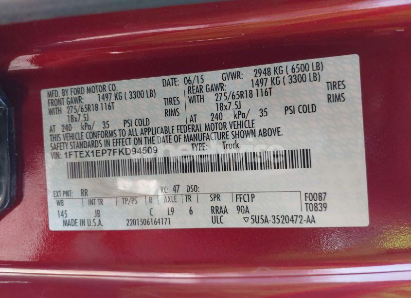 Photo 9 of 2015 Ford F-150 XLT (VIN 1FTEX1EP7FKD94509)