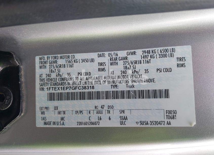 Photo 9 of 2016 Ford F-150 XLT (VIN 1FTEX1EP7GFC38318)