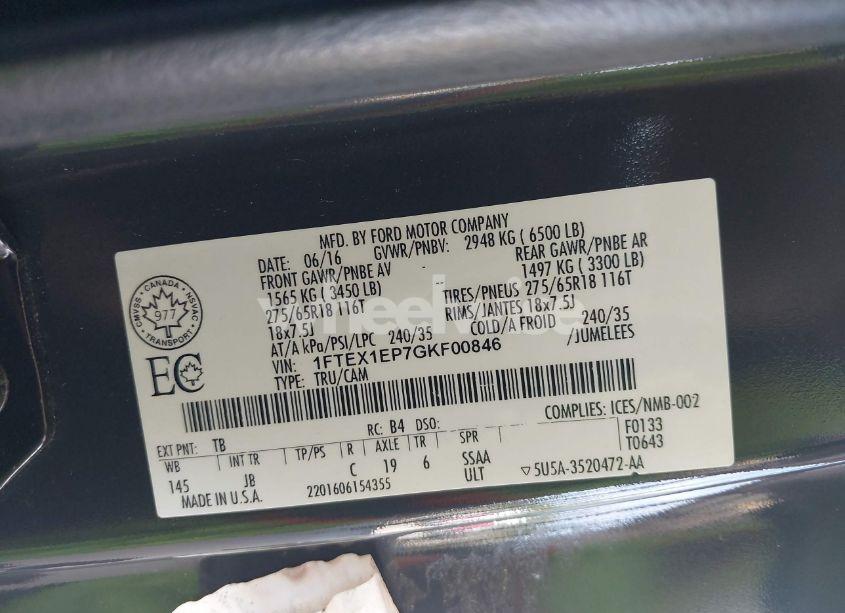 Photo 9 of 2016 Ford F-150 XLT (VIN 1FTEX1EP7GKF00846)