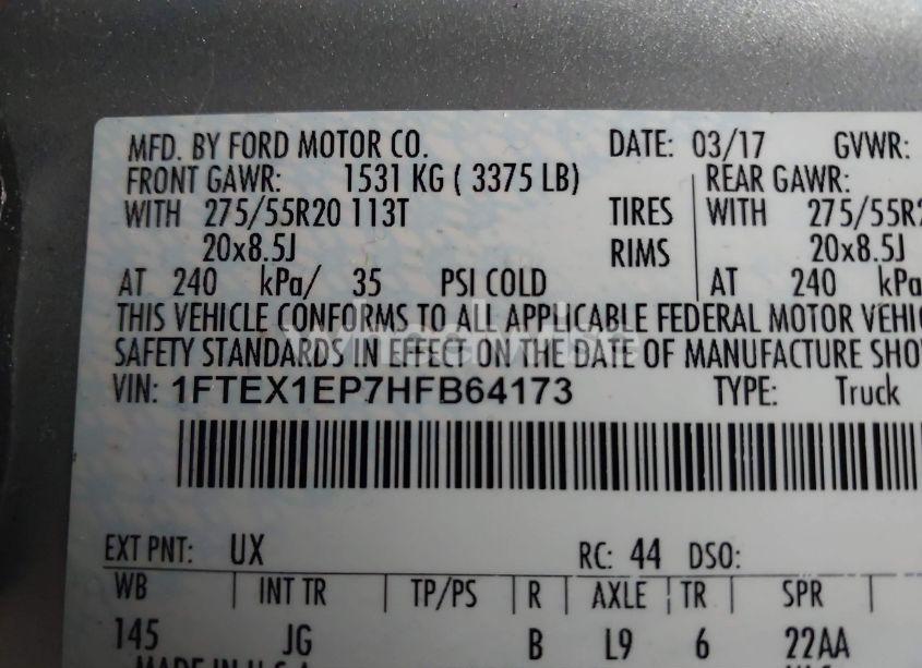 Photo 9 of 2017 Ford F-150 XL (VIN 1FTEX1EP7HFB64173)