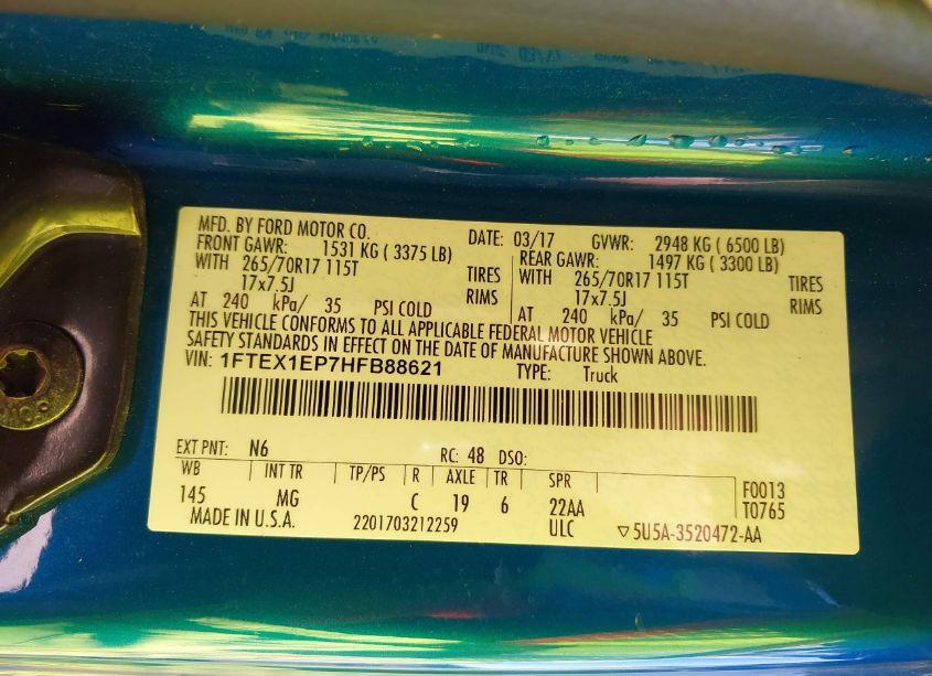 Photo 9 of 2017 Ford F-150 XLT (VIN 1FTEX1EP7HFB88621)