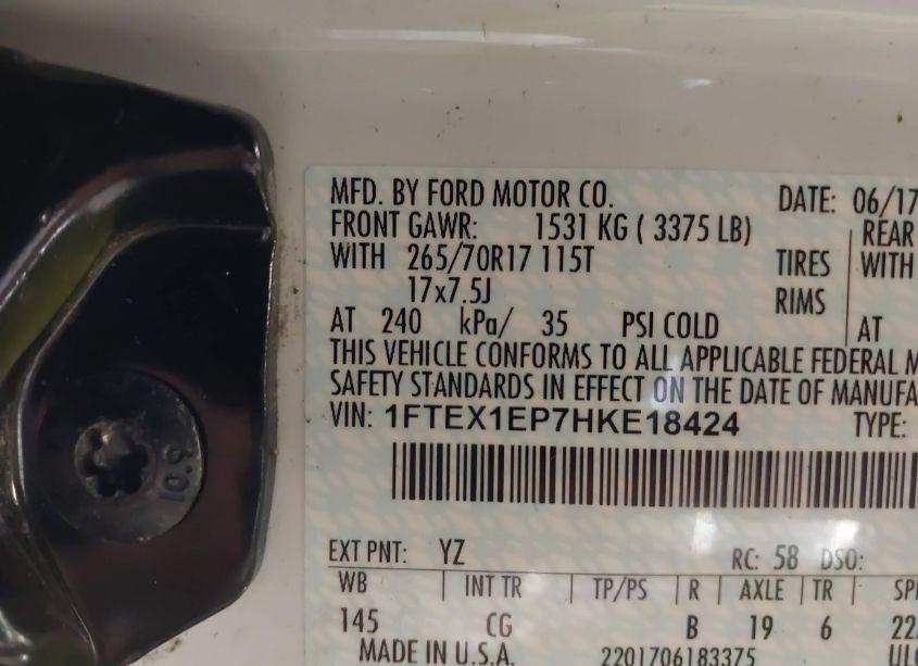 Photo 9 of 2017 Ford F-150 XL (VIN 1FTEX1EP7HKE18424)