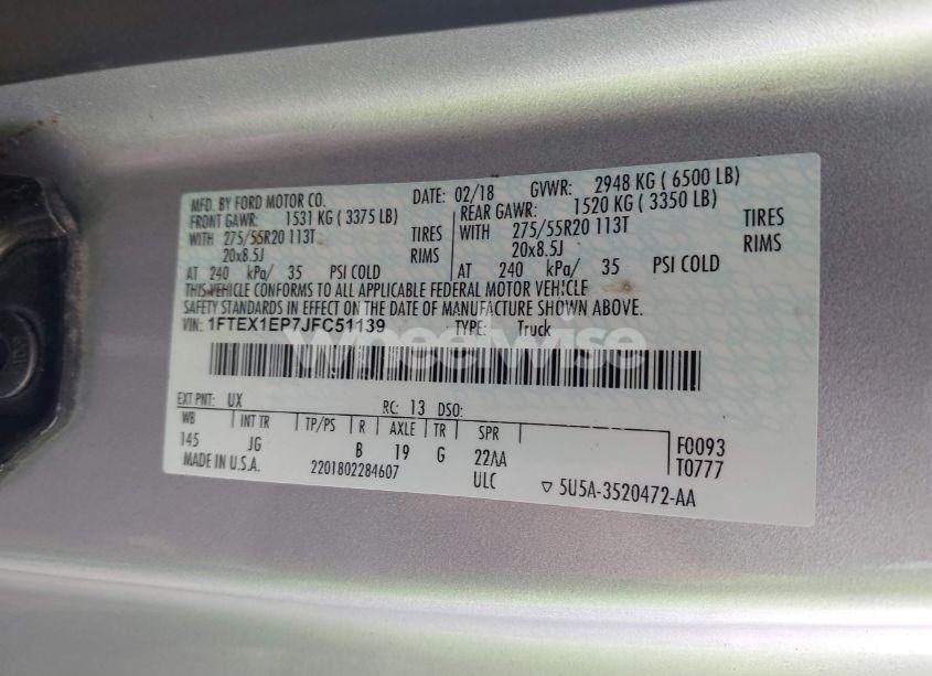 Photo 9 of 2018 Ford F-150 XL (VIN 1FTEX1EP7JFC51139)