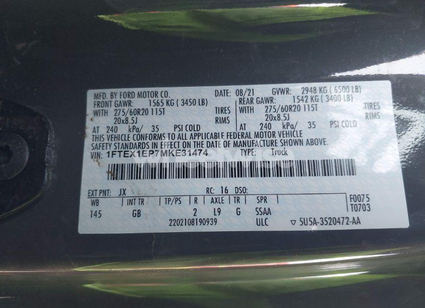 Photo 9 of 2021 Ford F-150 XL (VIN 1FTEX1EP7MKE31474)