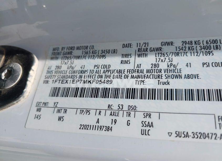 Photo 9 of 2021 Ford F-150 XL (VIN 1FTEX1EP7MKF05489)