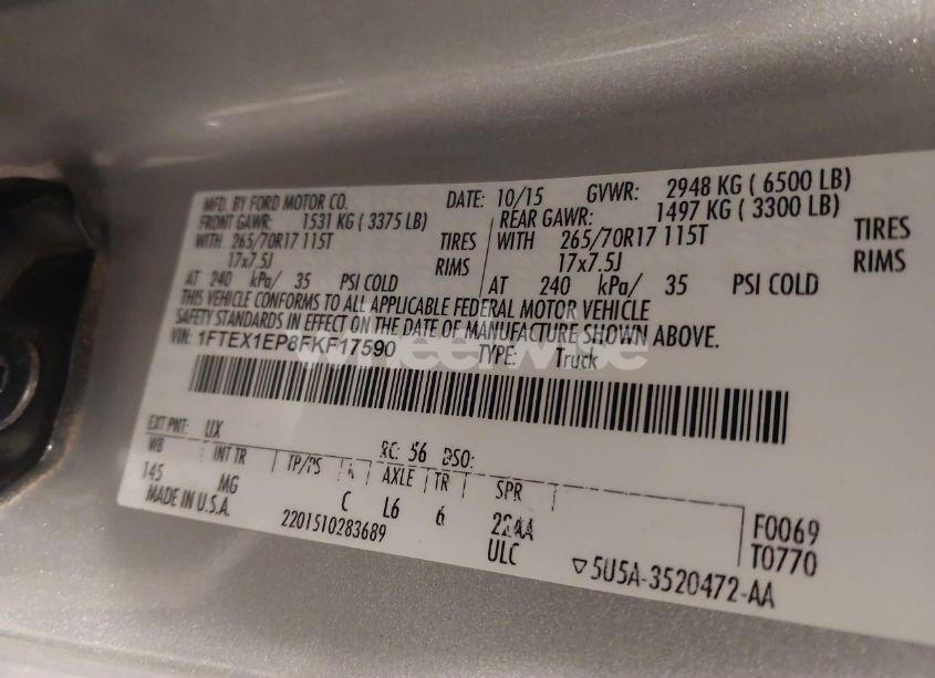 Photo 9 of 2015 Ford F-150 LARIAT/XL/XLT (VIN 1FTEX1EP8FKF17590)