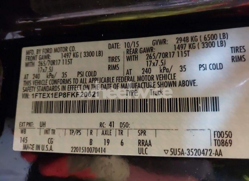 Photo 9 of 2015 Ford F-150 XL (VIN 1FTEX1EP8FKF20621)