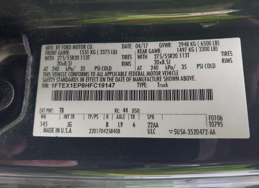 Photo 9 of 2017 Ford F-150 XL (VIN 1FTEX1EP8HFC19147)