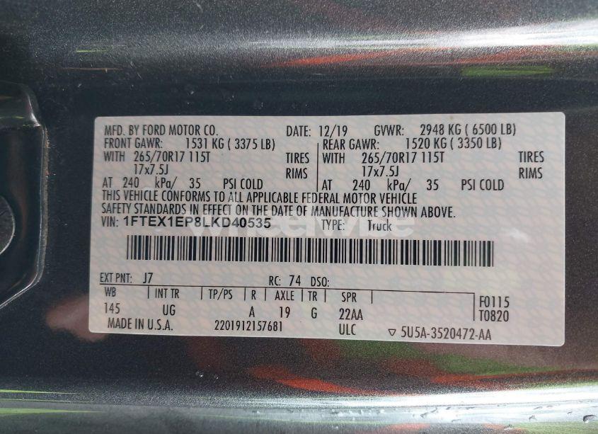 Photo 9 of 2020 Ford F-150 XLT (VIN 1FTEX1EP8LKD40535)