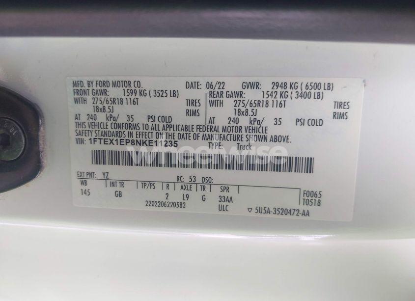 Photo 9 of 2022 Ford F-150 XL (VIN 1FTEX1EP8NKE11235)