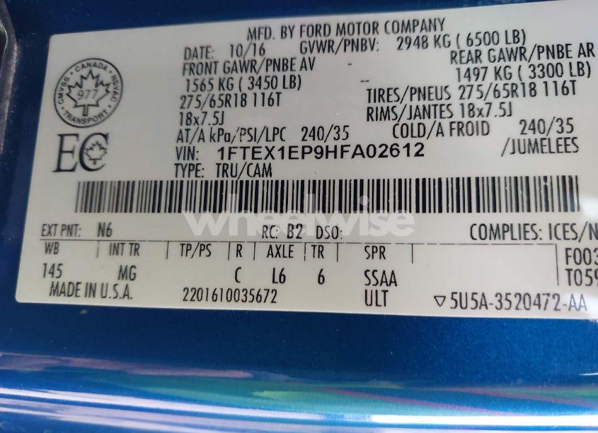 Photo 9 of 2017 Ford F-150 XLT (VIN 1FTEX1EP9HFA02612)