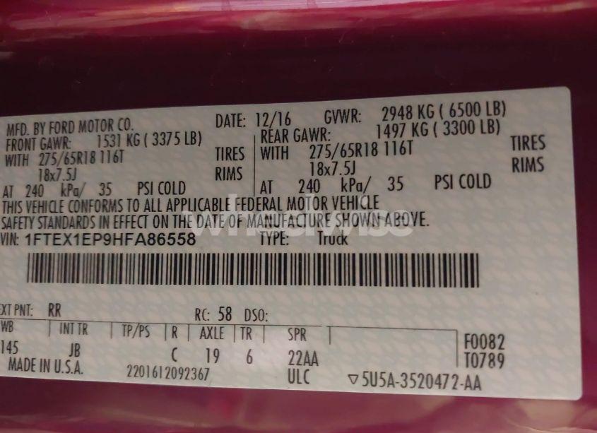 Photo 9 of 2017 Ford F-150 XLT (VIN 1FTEX1EP9HFA86558)