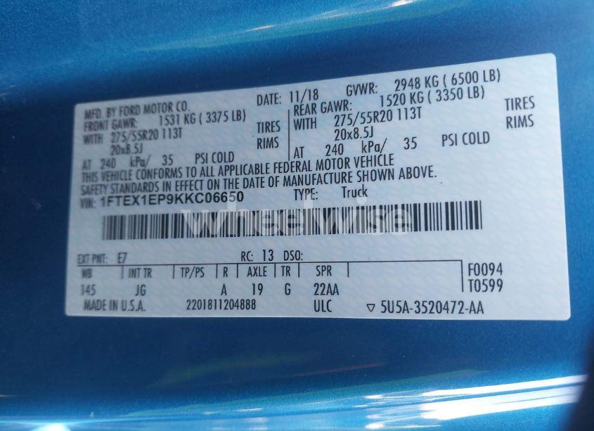 Photo 9 of 2019 Ford F-150 XL (VIN 1FTEX1EP9KKC06650)