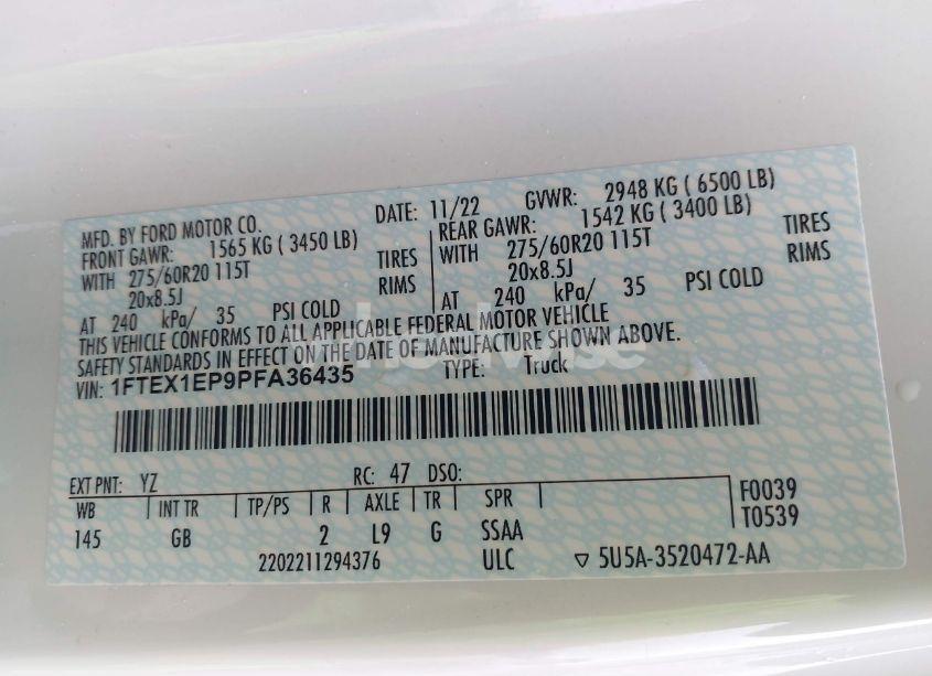 Photo 9 of 2023 Ford F-150 XL (VIN 1FTEX1EP9PFA36435)