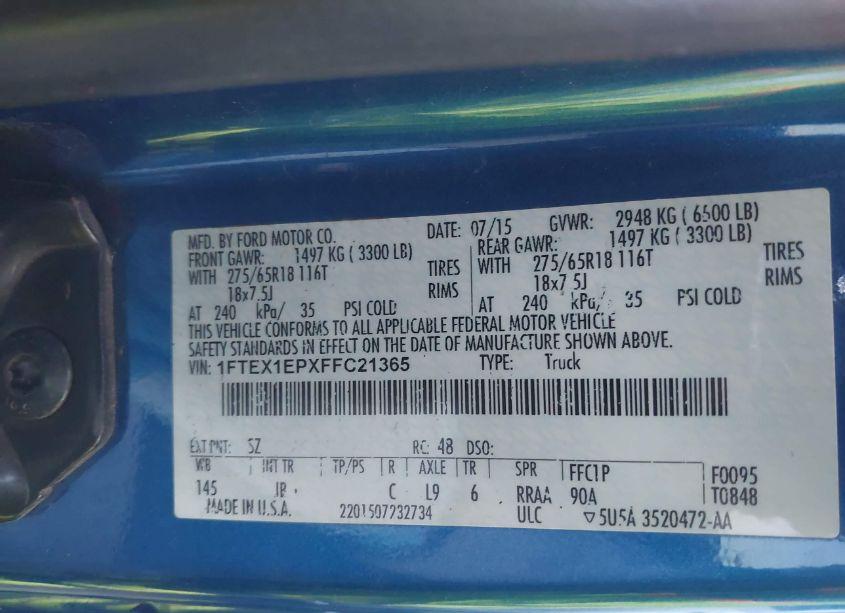 Photo 9 of 2015 Ford F-150 XLT (VIN 1FTEX1EPXFFC21365)