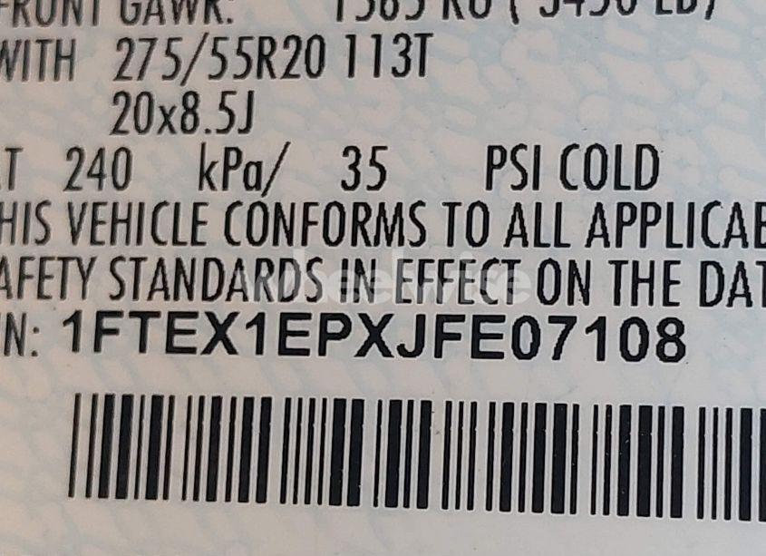 Photo 9 of 2018 Ford F-150 XL (VIN 1FTEX1EPXJFE07108)