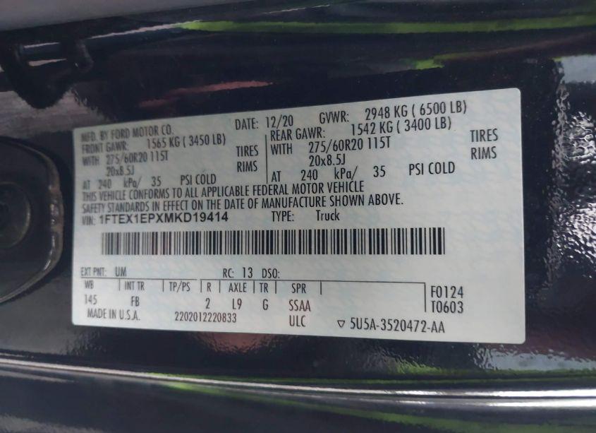 Photo 9 of 2021 Ford F-150 XLT (VIN 1FTEX1EPXMKD19414)