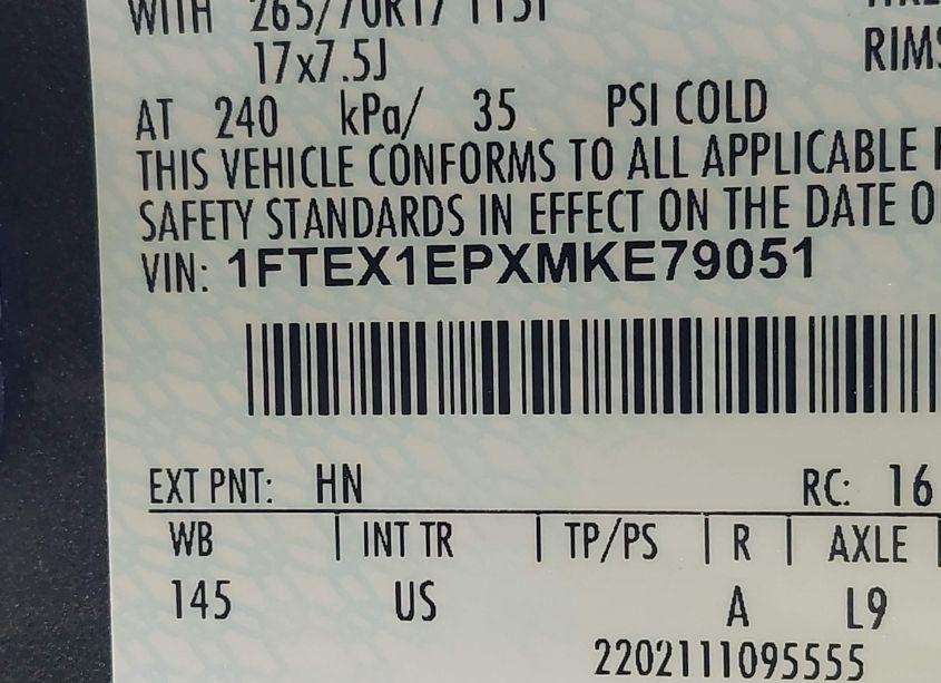 Photo 9 of 2021 Ford F-150 XLT (VIN 1FTEX1EPXMKE79051)